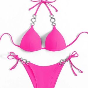 Hot pink tie bikini